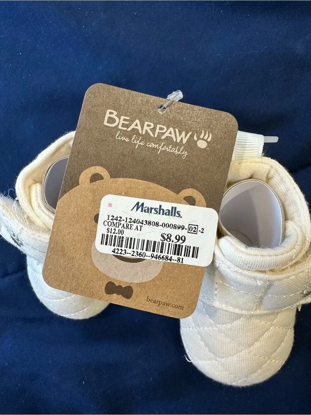 BearPaw Cream Quilted Baby Booties with Hook-and-Loop Strap